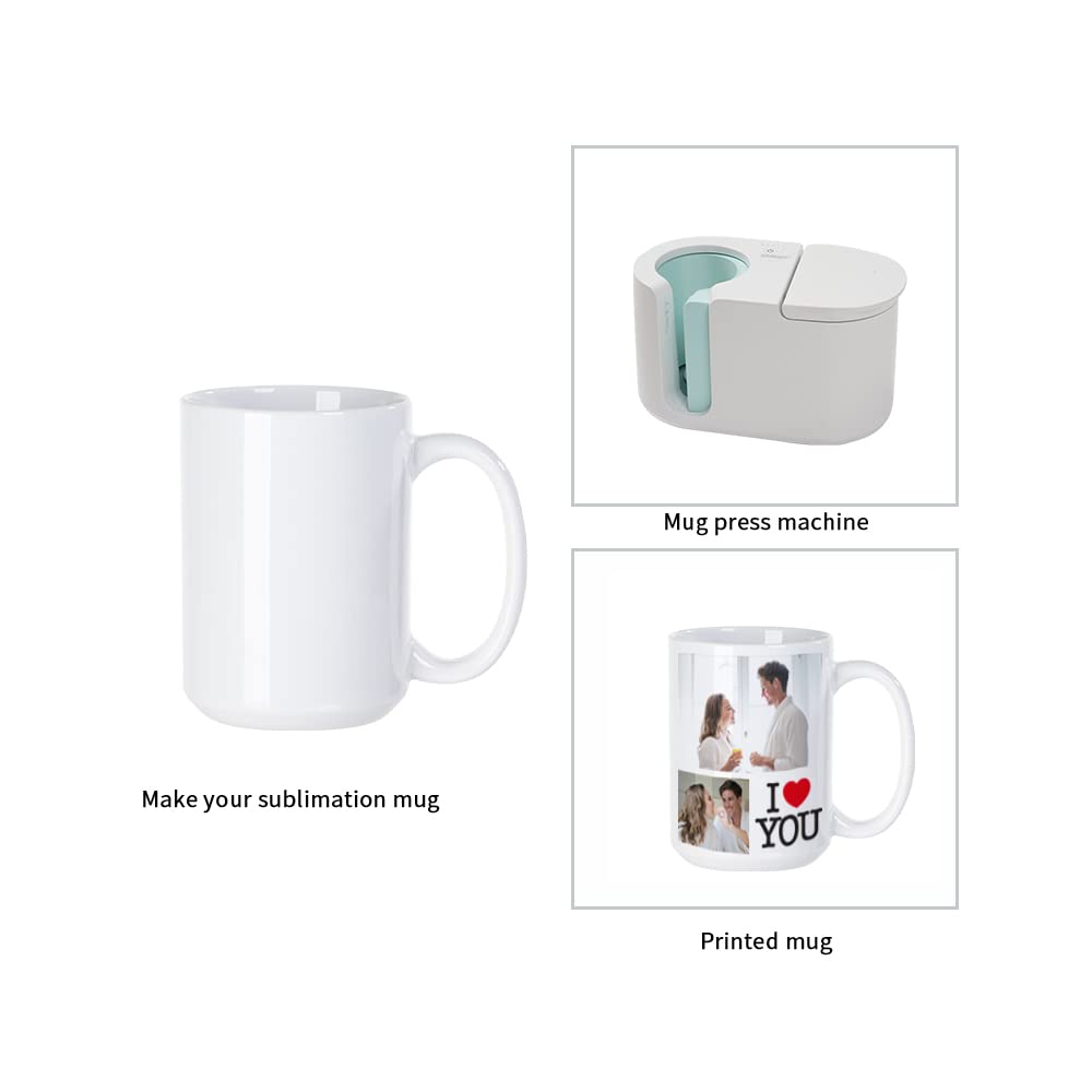 PYD Life 8 Pack 15 OZ Sublimation Ceramic Mugs Blanks Coffee Mugs White Photo Cups Bulk for Cricut Mug Press Print