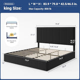 Allewie King Size Velvet Lift Up Storage Bed Frame, Vertical Channel Tufted Headboard, Hydrualic Underneath Storage, Upholstered Platform Bed, Wooden Slats Support, No Box Spring Needed, Black Allewie