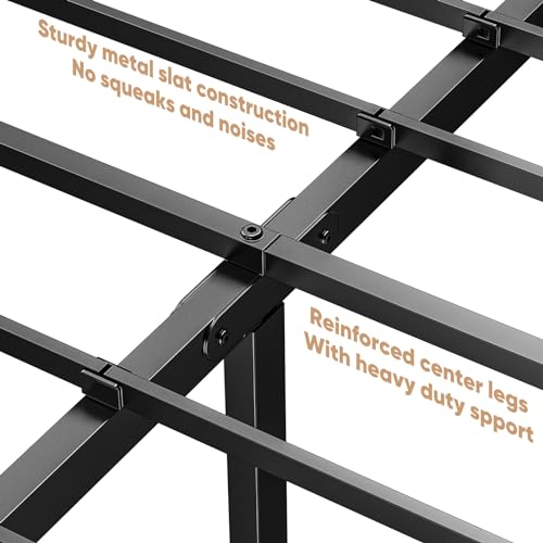 DUMOS Full Size Bed Frame - Metal Platform Bed Frames Mattress Foundation with Steel Slat Support, No Box Spring Needed, Storage Space Under Base, Easy Assembly, Black DUMOS