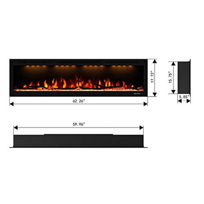 Valuxhome Electric Fireplace, 60 Inches Fireplace, Recessed and Wall Mounted Fireplaces for Living Room with Remote, Overheating Protection, Logset and Crystal, Touch Screen, 1500W/750W, Black