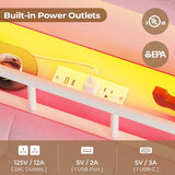 HAUOMS Full Bed Frame with LED Lights, Princess Velvet Upholstered Platform Bed for Girls, Headboard with Charging Station & Guardrail & Crystal Button, No Box Spring Needed, Pink HAUOMS