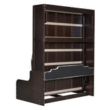 YOPTO Murphy Bed Cabinet Queen Size with Cushion,Folding Wall Bed Frame W/Sofa Chair and Wood Slat Support,Space-Saving Hidden Platform Bed for Bedroom,Guest Room,Home,Office,Espresso YOPTO