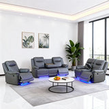 Daydo Sempli Power Recliner Sofa Set with LED/USB Port/Cup Holder,Breathing Leather Reclining Couch Set,Living Room Furniture Sets with Storage,for Living Room,House,Office(3-PCS, Deep Gray)
