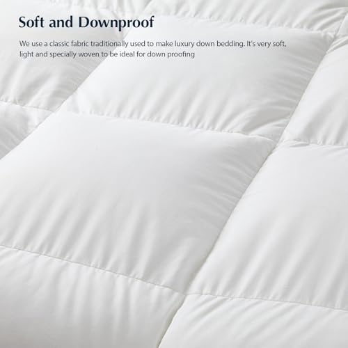 Pacific Coast Goose Feather Down Fiber Comforters Queen Size, Extra Fluffy White Duvet Insert, Ultra-Soft, Breathable, All Season Hotel Luxury Bedding Comforters, 8 Corner & Center Loops (90"x90") Pacific Coast