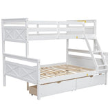 Merax Twin Over Full Bunk Bed, Kids Bedroom White Wooden Bunk Bed Frame, Convertible to 2 Separated Beds with 2 Big Drawers, Ladder & Guardrail for Teens, Wood Slat Support, Easy Assembly, White Merax