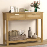 FUQARHY Console Table with 2 Rattan Drawers Boho Entryway Table with Storage Shelf, Narrow Wood Small Console Tables for Entryway, Entry Table for Hallway, Living Room, Foyer FUQARHY