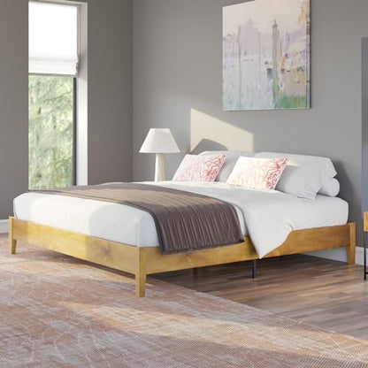 Timeless Mid-Century King Size Solid Wood Bed Frame with No Headboard - WoodArtSupply