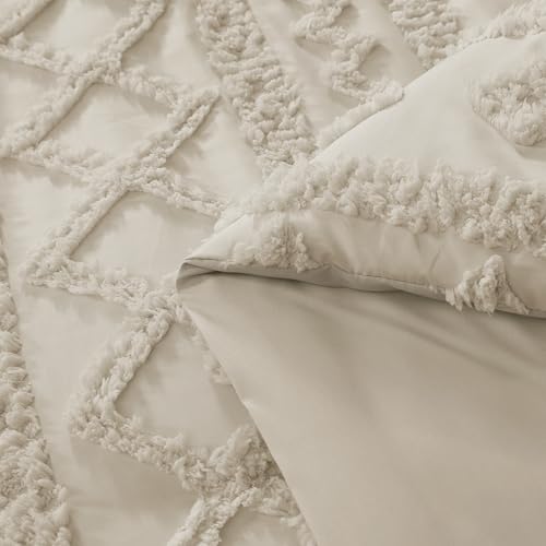 WRENSONGE King Size Comforter Set with Sheets - 7 Pieces Beige Tufted Bed in a Bag King Shabby Chic Bedding Sets with 1 Comforter, 2 Sheets, 2 Pillowcases & 2 Shams WRENSONGE