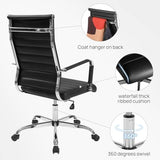 Walmokid Office Desk Chair with Wheels Set of 8, Ergonomic Black Leather Conference Room Chairs Height Adustable | Ribbed High Back | Swivel Rolling Task Chair, Black Walmokid