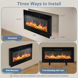 DUMOS 36" Freestanding Electric Fireplace, 1500W/750W Wall Mounted or Recessed Insert Fireplaces Heater with Remote Control,13 Adjustable Flame Color, 12H Timer, Touch Screen，Charcoal DUMOS