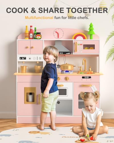 Babytronic Wooden Play Kitchen Set, Pretend Play Kitchen with Lights and Sounds for Kids Ages 3+, Includes Stove, Oven, Microwave, Coffee Maker, and Accessories, Toy Kitchen Set for Toddlers  - WoodArtSupply