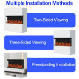 Home4me 36 inch Electric Fireplace, Modern 3-Sided View Electric Fireplace Inserts, 750/1500W Recessed and Wall Mount Fireplaces with Realistic Adjustable Flame, Remote Control, Timer, Low Noise Home4me