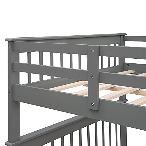 BOVZA Grey Full Over Full Bunk Bed with Storage Stairs and Safety Guard Rails - WoodArtSupply