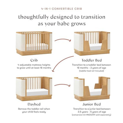 Babyletto Bondi Boucle 4-in-1 Convertible Crib with Toddler Bed Conversion Kit in Honey with Ivory Boucle, Greenguard Gold Certified