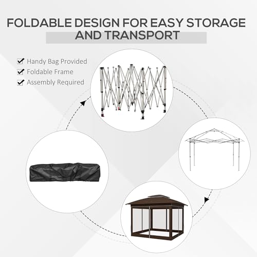 Outsunny 12' x 12' Pop Up Canopy Tent with Netting and Carry Bag, Instant Sun Shelter with 137 sq.ft Shade, Tents for Parties, Height Adjustable, for Outdoor, Garden, Patio, Dark Brown Outsunny
