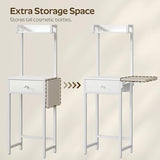 YATINEY Small Vanity Desk Without Mirror, Makeup Vanity Table for Small Space, Compact White Dressing Table with Fold-up Panel and Fabric Drawer, for Bedroom, Easy Assembly, White YATINEY