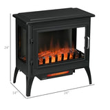 HOMCOM 24" Electric Fireplace Stove, Freestanding Infrared Fire Place Heater with Realistic Logs Flame, Adjustable Temperature, Overheat Protection, 1000W/1500W, Black HOMCOM