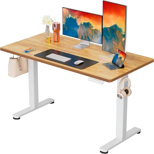 ErGear Height Adjustable Electric Standing Desk, 48 x 24 Inches Sit Stand up Desk, Memory Computer Home Office Desk with Two-Piece Desktop (Light Vintage Brown) ErGear