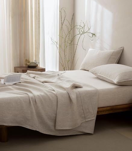 Talasily 100% French Pure Linen Sheets Set King Size,Oeko-TEX Certified Bedding, All-Season Breathable for Hot Sleepers,16 Inch Deep Pocket Machine Washable 4-Piece (Natural Linen) Talasily