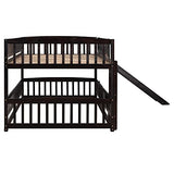 Merax Full Over Full Bunk Bed with Slide, Low Bunk Bed with Fence and Ladder, Solid Pine Wood Structure forBedroom, Espresso Merax