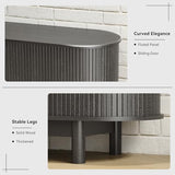 BVIUNTWO 70 Inch Modern Fireplace TV Stand for TVs up to 80 inches, Mid Century TV Console with Solid Wood Legs, Sliding Doors & Curved Design,Media Console for Living Room, Black BVIUNTWO