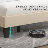 Benevika King Size Upholstered LED Bed Frame with Integrated USB Ports and Sturdy Wooden Slats - Beige Benevika