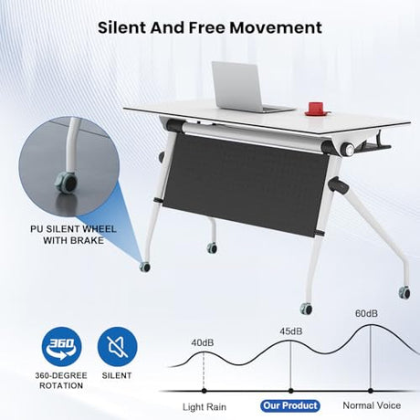 Conference Table,Mobile Conference Room Tables with 360° Wheels,55In Rectanglar Meeting Seminar Table 12 People,Flip Top Mobile Training Table Rolling Meeting Table,Modular Business Tables for Office Relgix