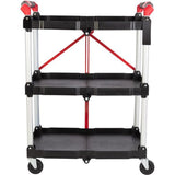 Collapsible Cart - Portable and Lightweight Folding Service Cart with 50lb Capacity Per Shelf - Multi Use Foldable Trolley with Wheels by Stalwart Stalwart
