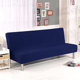 Stretch Futon Cover Armless Sofa Slipcover Foldable Sofa Bed Covers with Elastic Bottom, Machine Washable (Dark Blue) Sokamore