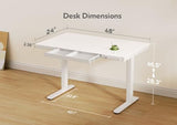 Claiks Glass Standing Desk with Drawers, 48×24 Inch Adjustable Stand Up Desk, Quick Install Home Office Computer Desk with USB Ports, White Claiks