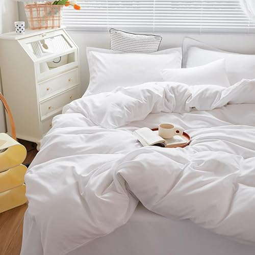 Cottonight White Comforter Sets Full Solid White Bedding Comforter Set Full Plain Cozy Breathable Quilts Blanket Soft Breathable Hotel Bedding Set with 2 Pillowcases for Women Men Cottonight