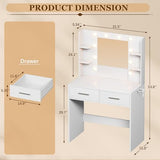 Furmax Make up Vanity Desk with Mirror and Power Outlet, Vanity with 3 Color Light Options Adjustable Brightness,Vanity Desk with 2 Drawers, 6 Storage Shelves (White, No Bench) Furmax
