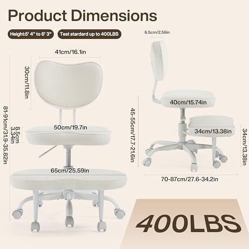 Fizzin Cross Legged Office Chair, Criss Cross Chair with Wheels Height Adjustable Seat for ADHD 360° Swivel Meditation Chair Chic Home Office Furniture (White-New) Fizzin