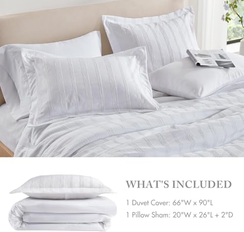 Madison Park Essentials Striped Duvet Cover Set Twin/Twin XL, Modern Minimalist Bedding Set with Premium Jacquard Stripe, 2 Pieces Duvet Cover Reversible with Zipper Closure & Corner Ties,White Madison Park Essentials