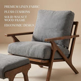 Wahson Mid Century Chair, Upholstered Accent Armchair, with Wood Frame and Canvas Cushions, Leisure Slipper Chair for Living Room/Bedroom, Grey Wahson