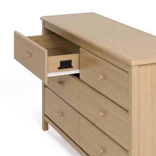 Storkcraft Alpine 6-Drawer Dresser (Driftwood) – GREENGUARD Gold Certified, Brown Dresser for Bedroom, Kids & Nursery Storage Drawers, Safety Interlocking Drawers, Pre-Installed Tracks, Kids Bedroom Storkcraft