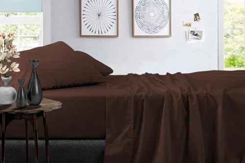 True Luxury 1000-Thread-Count 100% Egyptian Cotton Bed Sheets, 4-Pc King Dark Brown Sheet Set, Single Ply Long-Staple Yarns, Sateen Weave, Fits Mattress Upto 18'' Deep Pocket Comfort Sheets