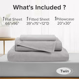 Comfort Spaces 100% Cotton Sheet Set Breathable, Lightweight, Soft with 12" Elastic Pocket Fits up to 14" Mattress, All Season Cozy Bedding, Matching Pillow Case, Twin Grey 3 Piece Comfort Spaces