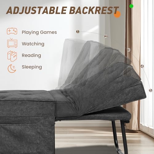 HYDRAGARDEN Convertible Sofa Bed, 4 in 1 Multi-Function Folding Ottoman Bed with Adjustable Backrest, Modern Pull Out Sleeper Chair for Living Room Apartment Office (Gray, 36" Width-Large) HYDRAGARDEN