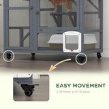 PawHut Large Cat House, Indoor/Outdoor Wooden Cat Catio on Wheels, Cat Enclosure with Platforms, Hammock, Cat Flap Door & Openable Top, Luxury Kitty House for 2 Cats, 39" PawHut