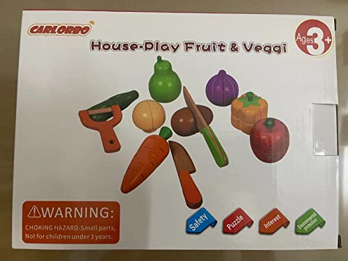 CARLORBO Wooden Toys Food for Kids Kitchen - Play Food Cutting Fruits and Vegetables Set for Pretend Role Play CARLORBO