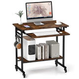 Tangkula Rolling Computer Desk Cart with Keyboard Tray, Mobile Portable Laptop PC Desk with CPU Stand & 3 Hooks for Sofa & Bed, Industrial Small Desk on Wheels for Small Spaces, Home Office Desk Tangkula