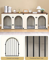 Hzuaneri 71" Dog Crate Furniture for 2 Dogs, Heavy Duty Indoor Dog Kennel TV Stand, XL Wooden Dog Cage with Divider for Medium Large Dogs, End Table Dog Crate with Cushion, White Brown DFC81914B Hzuaneri