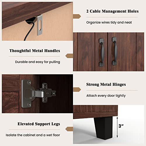 Giantex Buffet Cabinet Kitchen Storage Cupboard - 3 Door Sideboard with Adjustable Shelves, Cable Management Holes, Anti-Tipping Kits, Coffee Bar Console Cabinet for Living Room (Brown)