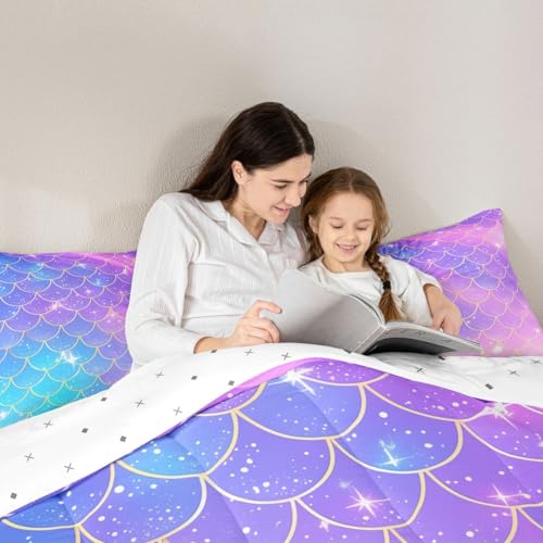 Feelyou Mermaid Scales Comforter Fish Scales Print Comforter Set for Girls Ocean Marine Themed Nature Bedding Set Purple Blue Room Decor Twin Size Duvet Set 2Pcs Boys Feelyou