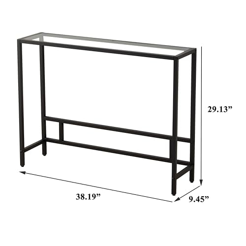 MAJARO Small Modern Console Table for Entryway, Tempered Glass with Metal Frame Sofa Table for Living Room, Hallway, Office (Single-Layer, Black) MAJARO