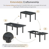 Merax 9 Pieces Dining Table Set, Rustic Extendable 84inch Dining Table Set with 24inch Removable Leaf, 6 Upholstered Armless Dining Chairs and 2 Padded Arm Chairs, Black+Gray Cushion Merax