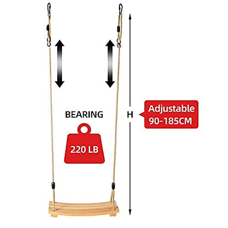 Wooden Tree Swings Tree Swing for Adults Children Kid's Wood Swing Seat with Adjustable Rope 220lbs Load Wooden Swing Set for Indoor Outdoor YAERSI