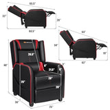 Goplus Massage Gaming Recliner Chair, Racing Style PU Leather Single Recliner Sofa with Footrest, Adjustable Modern Living Room Recliners, Ergonomic Home Theater Recliner Seat (Red)