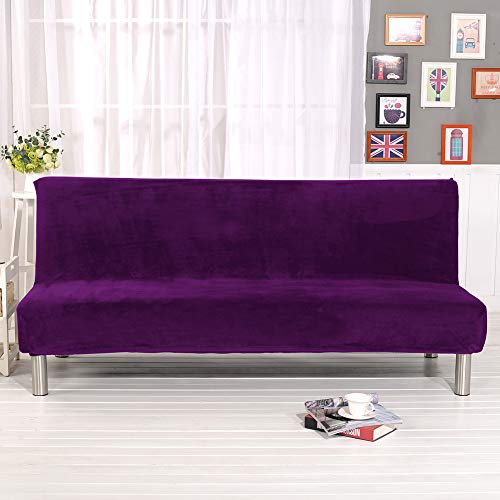 MIFXIN Armless Sofa Bed Cover Stretch Futon Slipcover Plush Thick Solid Color 3 Seat Full Folding Sofa Couch Futon Furniture Protector Without Armrests (Purple) MIFXIN